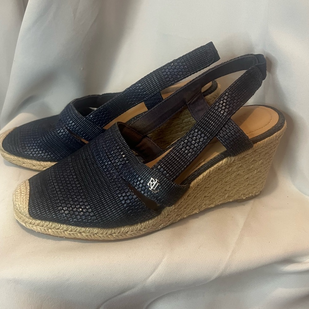 Lauren Ralph Lauren Blue Tan Espadrille Wedges